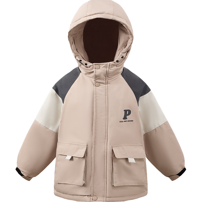 小猪班纳（PEPCO）童装2026冬装新款儿童带帽羽绒衣中大童男童女童羽绒服加厚款 浅卡其 160