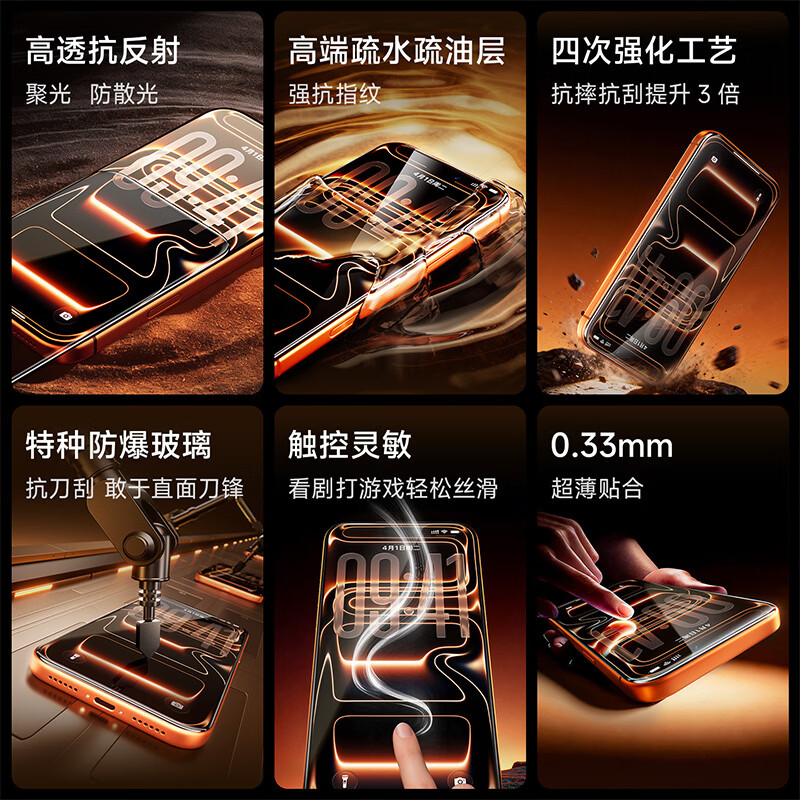 核力星球（HELIXINQQIU）适用iPhone17Promax钢化膜苹果17pro手机膜抗摔防爆抗指纹抗菌抗病毒AR高清无尘仓秒贴保护膜 AR高透抗反射抗散光钢化膜 适用iphone17promax