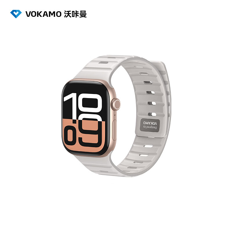 VOKAMO沃咔曼适用Apple watch S11/10/9硅胶磁吸表带透气金属卡扣iwatch Ultra3/2苹果手表腕带夏日运动 黑色 44/45/46/49MM