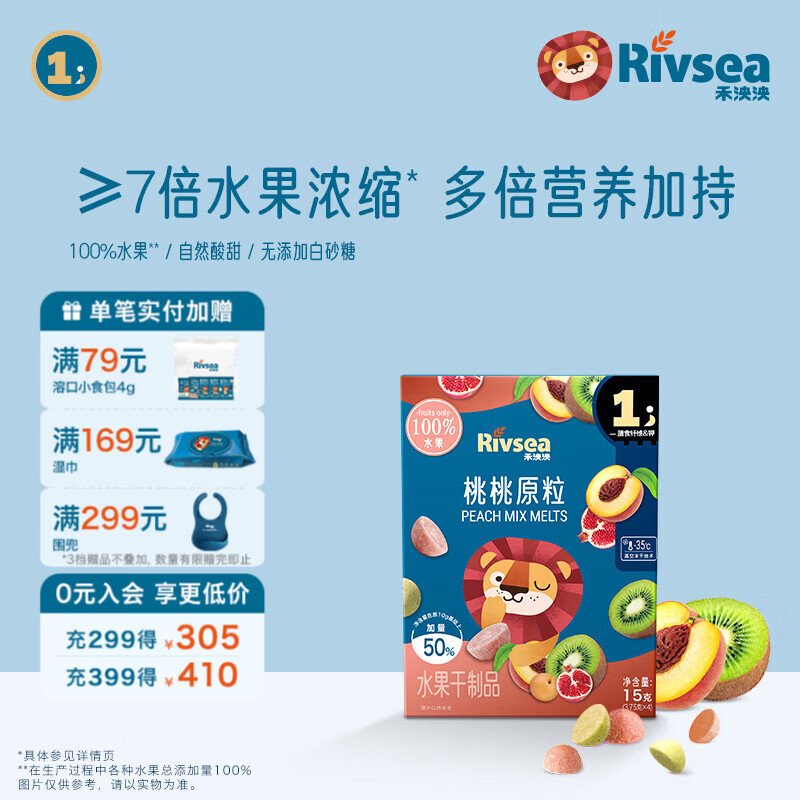 禾泱泱水果原粒 儿童零食 水果溶豆 FD冻干入口易溶 无添加白砂糖 1阶≥7倍水果浓缩 桃桃原粒15g