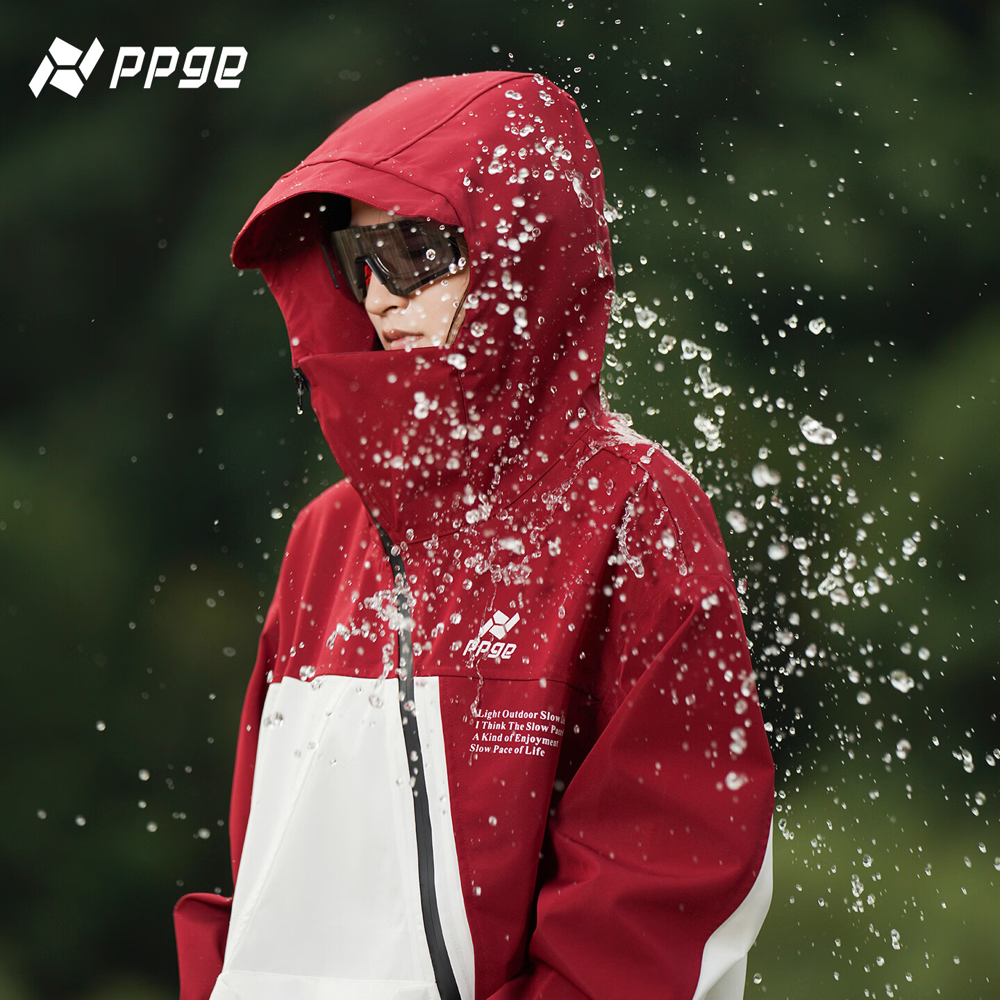 PPGE冲锋衣秋冬防风防水户外硬壳登山衣服男女同款斜拉链运动保暖外套 红色 M