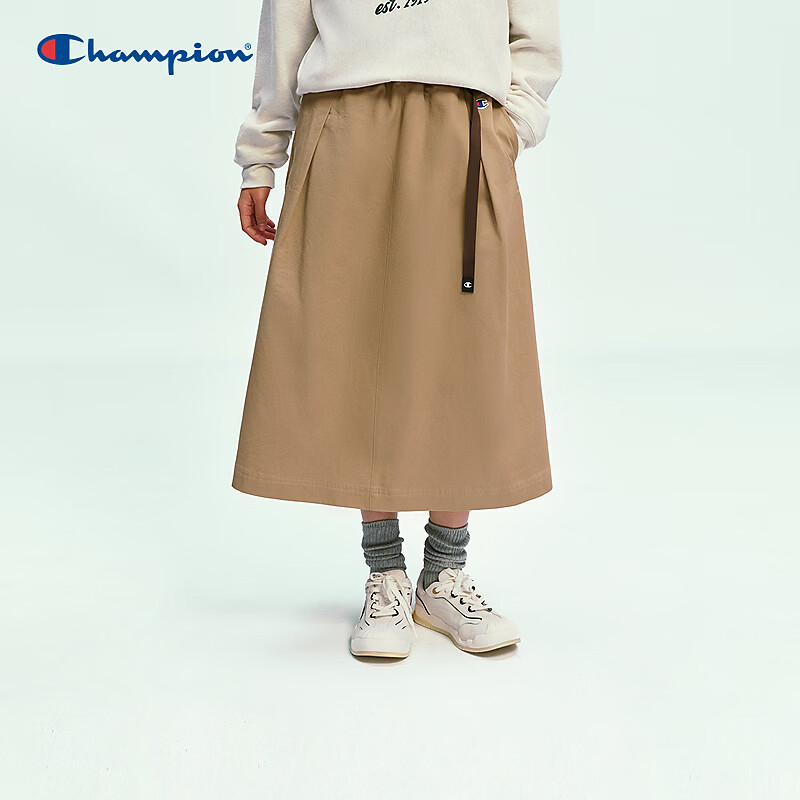 Champion冠军半身裙25夏季卡其a字秋季中长裙女美式风工装半裙 卡其色 S