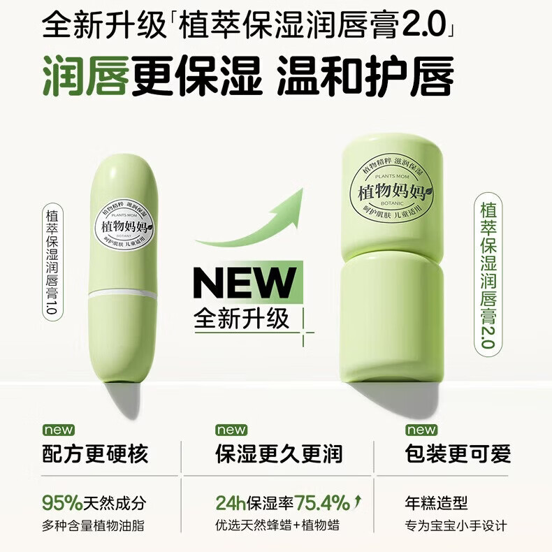 植物妈妈儿童唇膏婴儿唇膏0-3-6岁宝宝润唇膏6-12岁保湿滋润嘴唇防干裂 【天然0添加】儿童植萃唇膏两只装