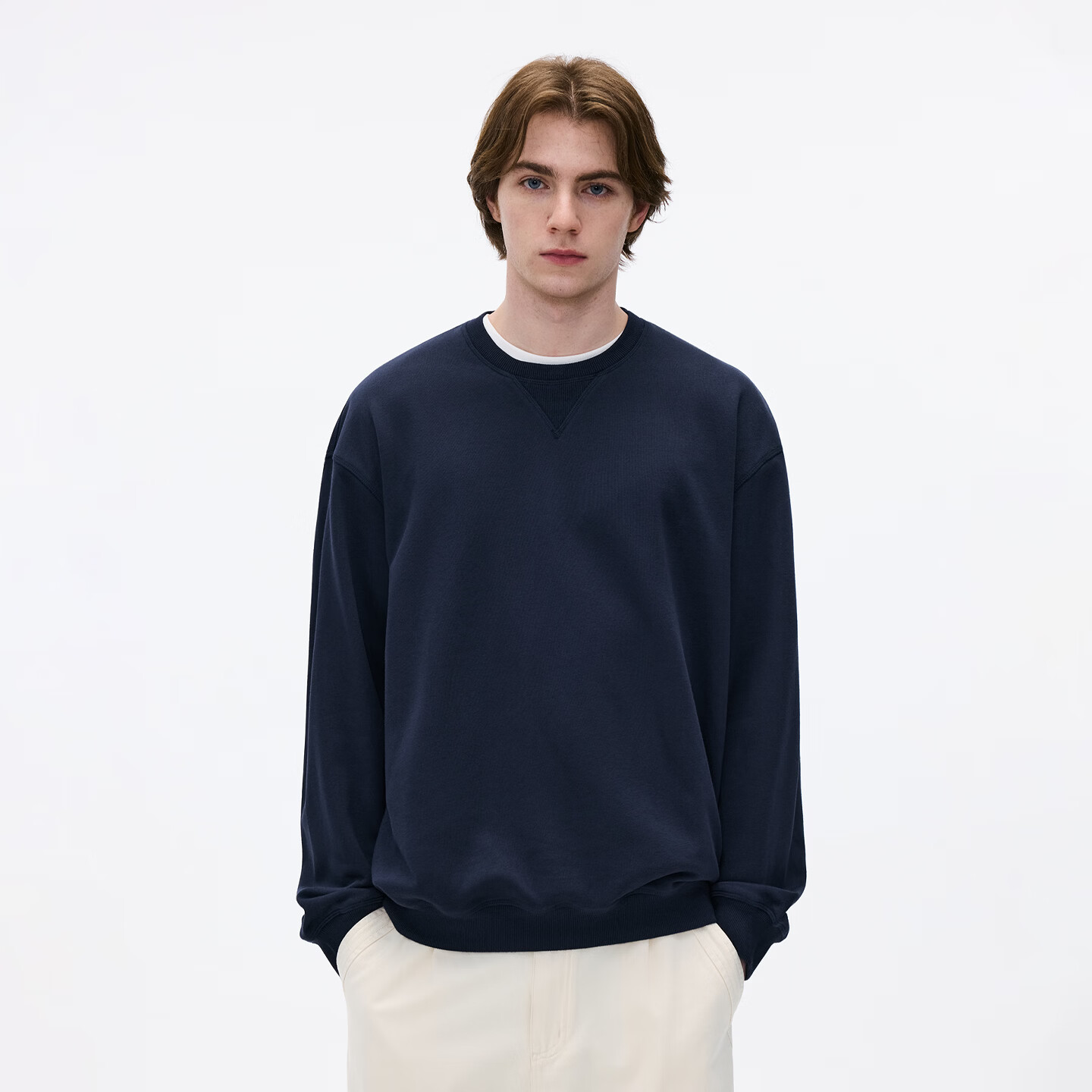 熊猫·本（ben.panda）肌理圆领罗纹肌理卫衣男士宽松长袖上衣2026春季新款 藏青色 M