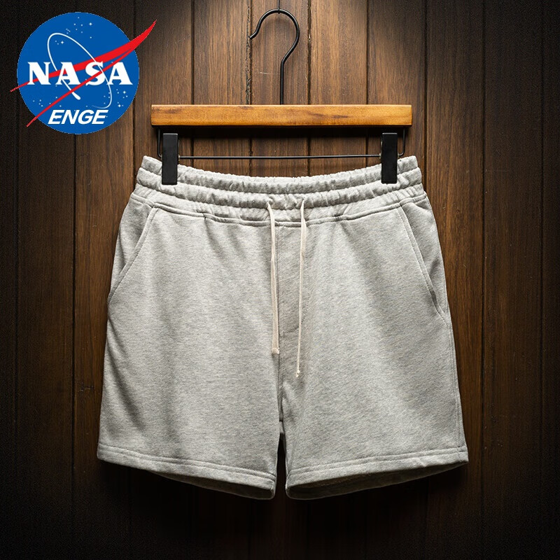 NASA ENGE纯色美式三分裤潮男运动跑步弹力纯棉羽毛球健身房锻炼男士超短裤 浅灰色 M