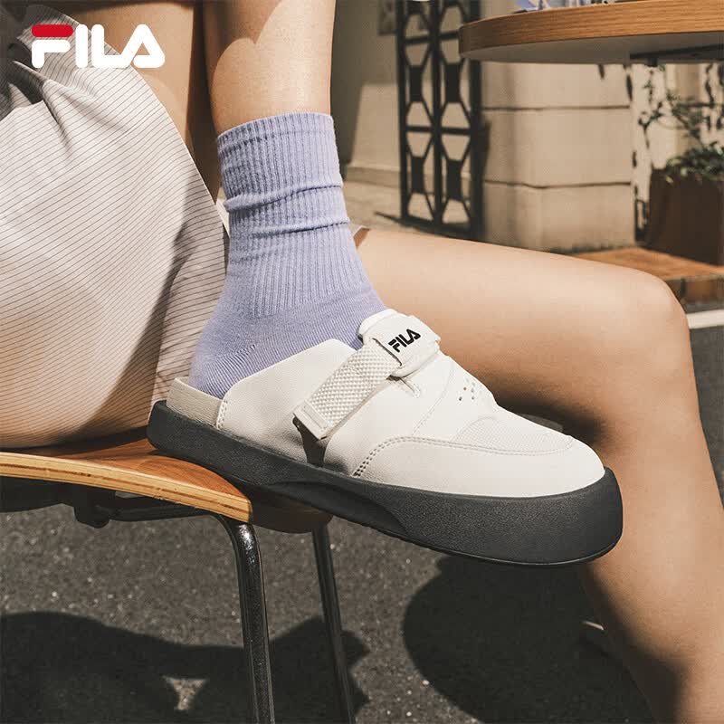 斐乐（FILA） 官方女鞋SMILA摩登拖鞋2025夏季新款元气拖鞋休闲勃肯鞋 豆腐白-TF 37.5