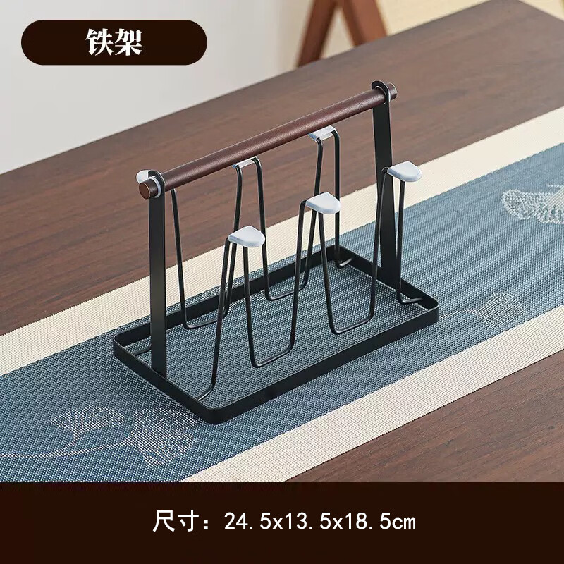 客厅茶杯架挂架家用置物架创意水杯倒挂沥水架铁艺六只装茶杯架子 胡桃木铁艺杯架（带防滑胶套） 1个