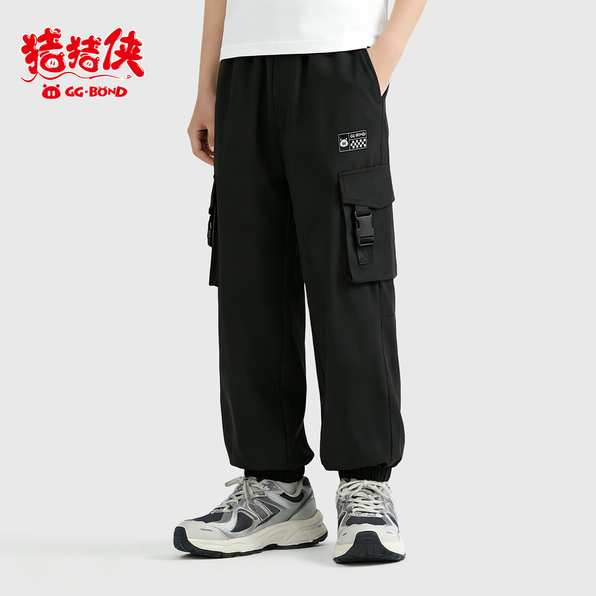 猪猪侠(GG·BOND)多口袋工装裤2026春夏新款儿童运动裤休闲裤透气长裤男童束脚裤子 灰色 165