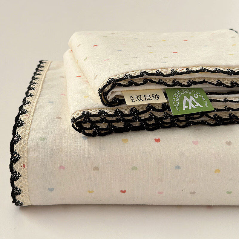 猫人（MiiOW）2026新款A类双层纱花边床单单件宿舍被单人枕套三件套非全棉纯棉3 爱心点点【加厚双层纱面料亲肤裸睡】 【床单三件套】床单230*250cm+枕套*2