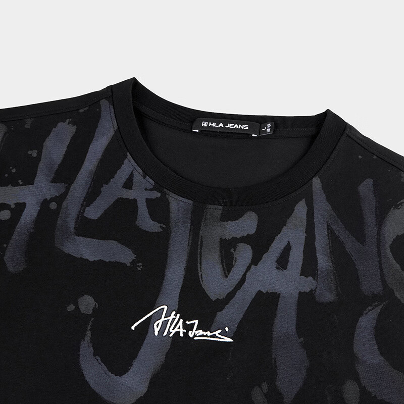 HLA海澜之家旗下黑鲸大字母T恤男2026年夏季短t多色