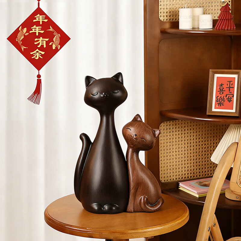复古情侣猫咪摆件中古风玄关客厅电视柜酒柜感小众装饰礼物摆件 相伴一生-猫咪(白银色)-(中国瓷都)