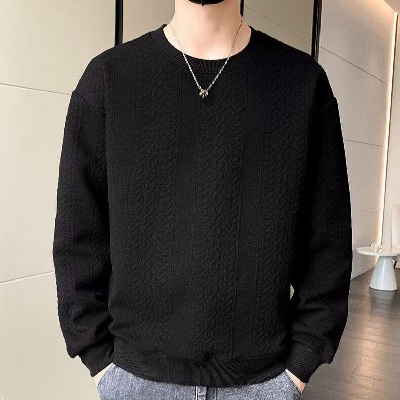 WAMLBN卫衣男士热风2026春季新款肌理圆领通勤宽松舒适百搭气质通勤 白色 4XL 【建议160-180斤】