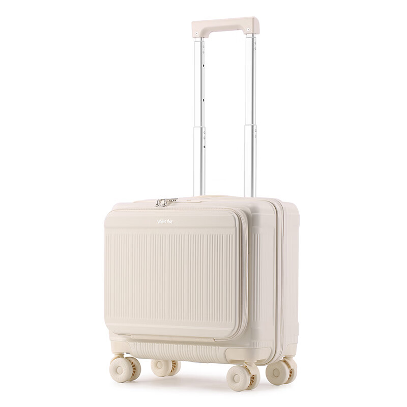 Walker Shop品牌行李箱新款登机箱可拆卸轮密码箱男女通用小旅行箱旅游神器 白色【横款+前开盖】 18英寸 【登机箱】