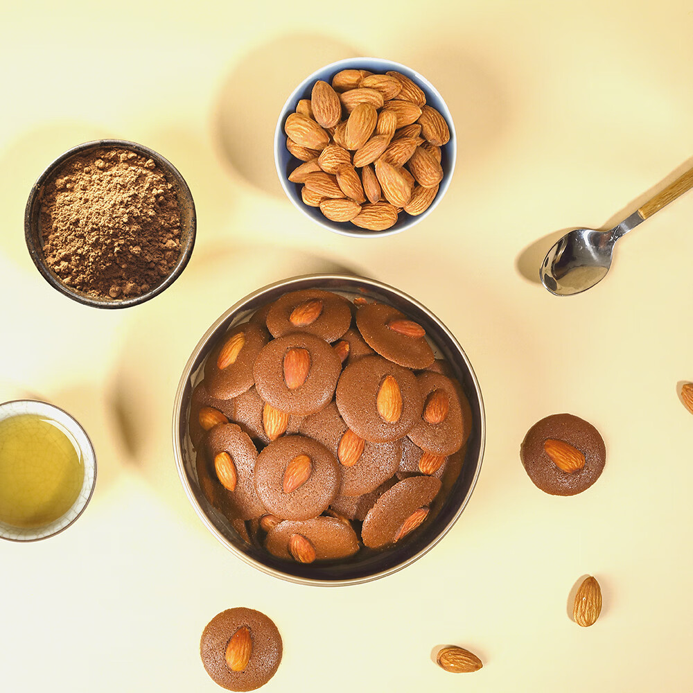 汉记月薄脆饼干进口黄油杏仁可可芝士曲奇饼干配料干净精美罐装120g 杏仁可可薄脆饼干