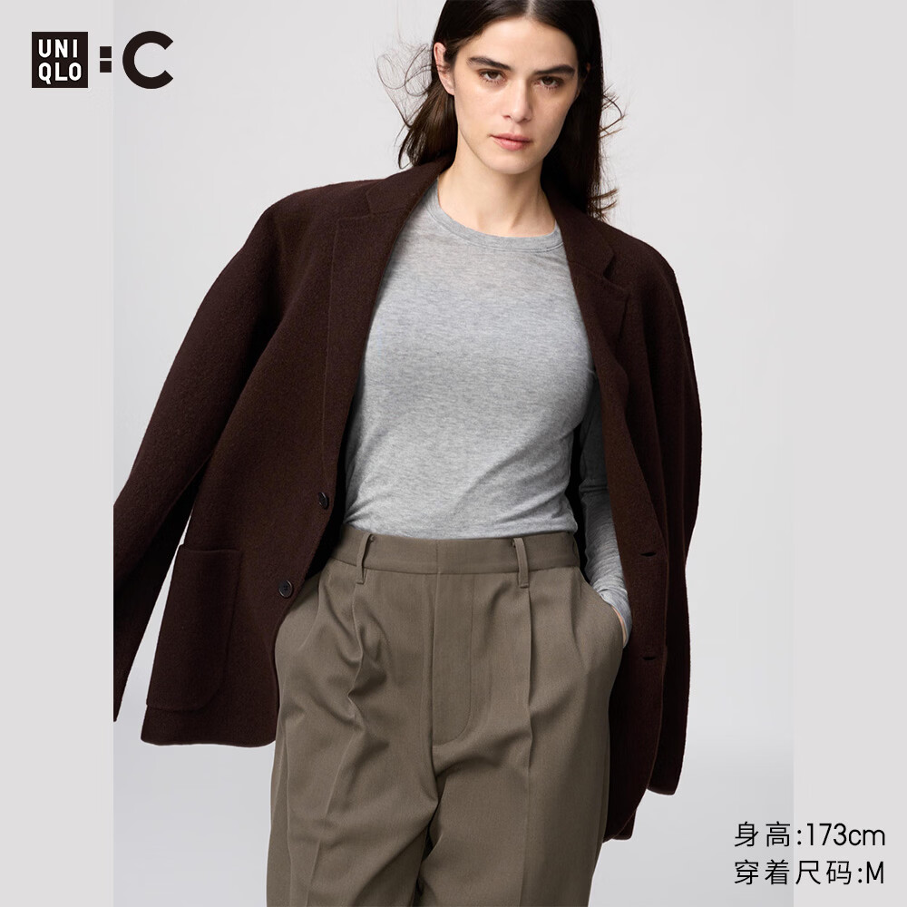 优衣库女装HEATTECH EXTRA WARM混纺圆领T恤/长袖9%羊绒478955 478955/03灰色 M