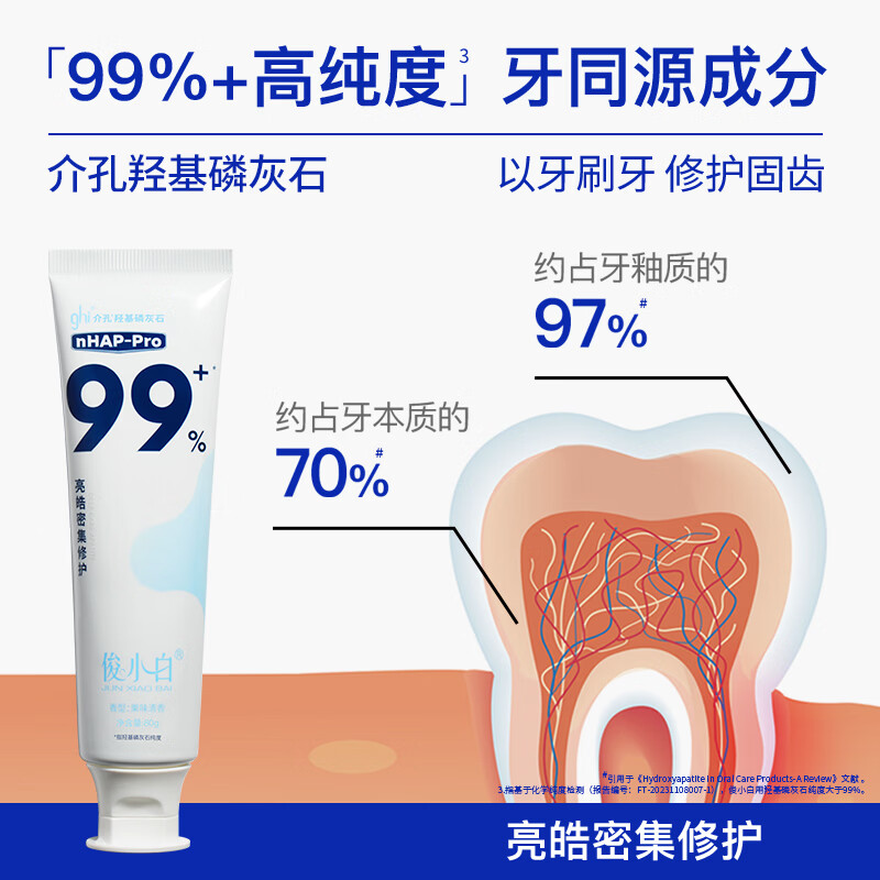 俊小白牙膏羟基磷灰石修护牙釉质防蛀固齿亮皓密集99官方旗舰店正品 【王牌组合】修护80g*1支+色修100g*1支