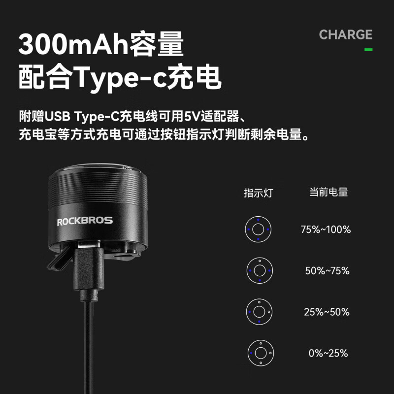 洛克兄弟 自行车夜骑灯前灯尾灯套装骑行强光高亮山地公路车长续航儿童灯 RHL400前灯+Q1MAX智能刹车尾灯