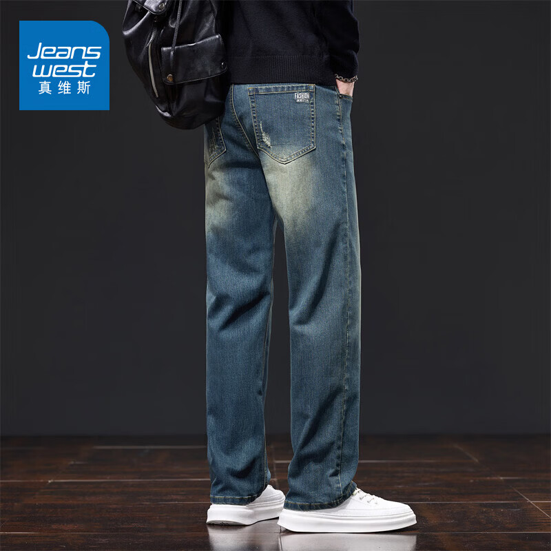 真维斯（Jeanswest）牛仔裤男士2025新款春秋直筒宽松长裤秋季男裤弹力休闲裤子男秋冬 复古蓝 38