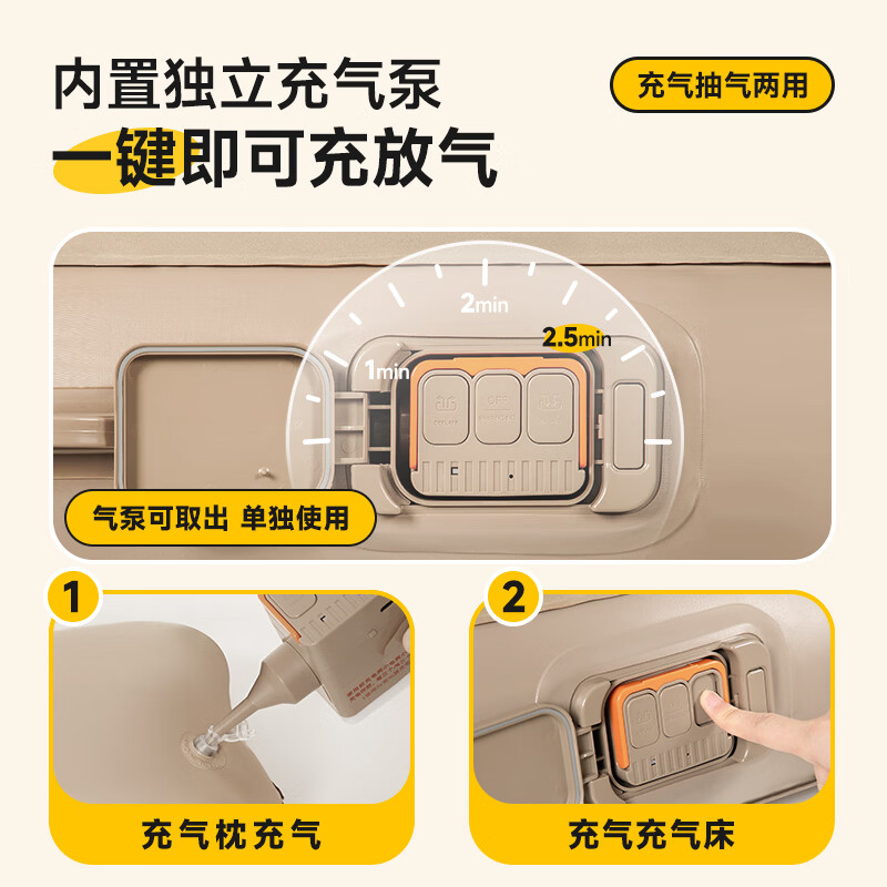 荒野拾光充气床垫自动充气垫床打地铺家用户外露营睡垫子加厚气垫床可拆卸 【三人-40cm加高加厚】全自动充放气-赠5件套带充气枕