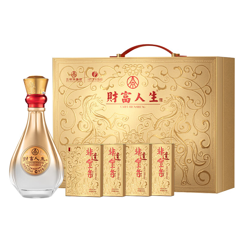 五粮浓香财富人生 财运1970茶酒礼盒装 节日送礼 浓香型白酒 52度 500mL 1瓶 +五粮液川红出品红茶120g
