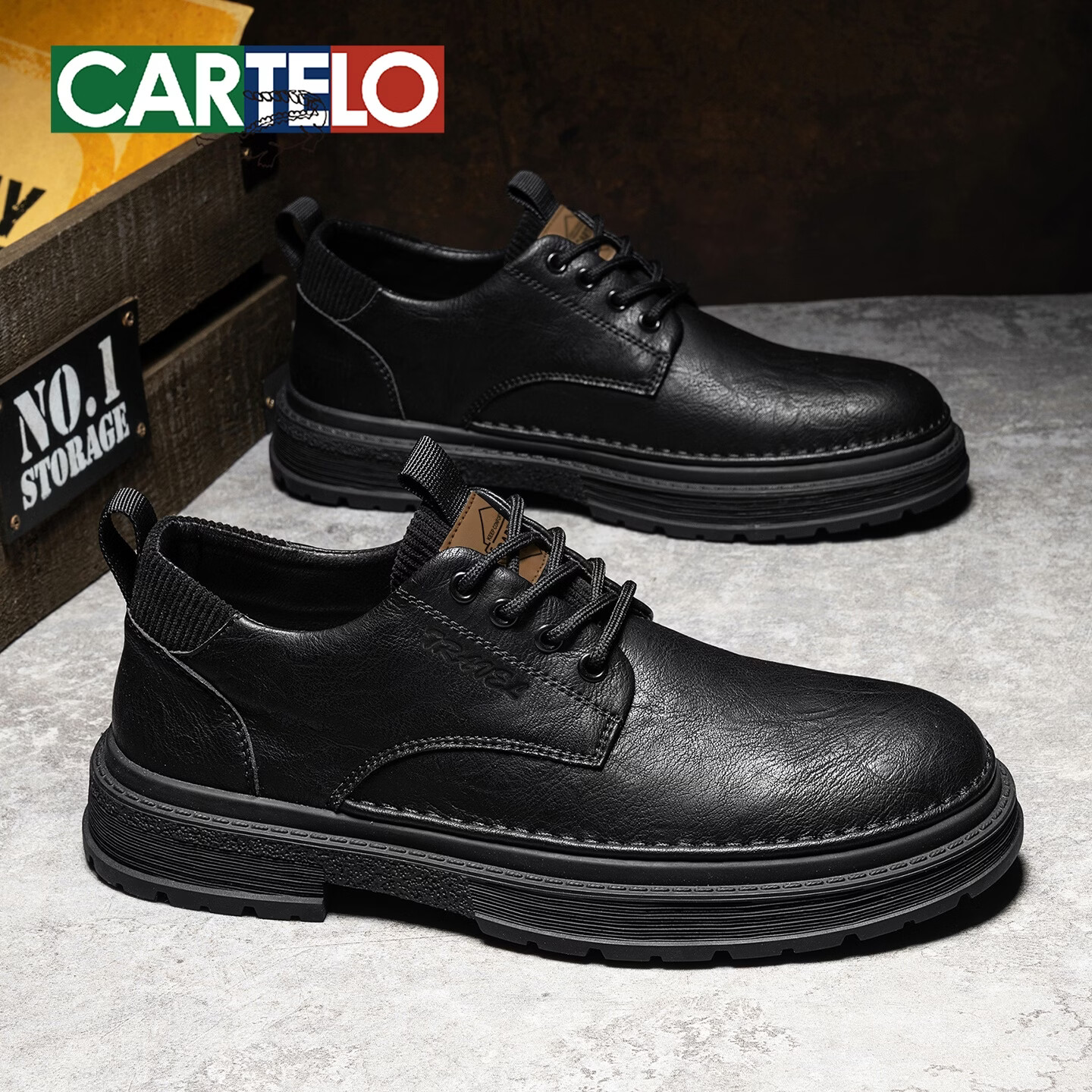 卡帝乐鳄鱼(CARTELO)新款皮鞋男休闲英伦风马丁靴正装商务鞋子男黑色复古软底工装鞋男 黑色 44 (270mm) 标准皮鞋尺码