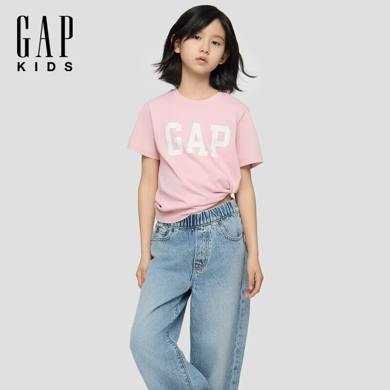 盖璞Gap【大小童同款】男女童2026春季新款logo纯棉短袖T恤儿童装上衣 淡粉色 893559/ 893634 100 cm(2-3岁)亚洲尺码