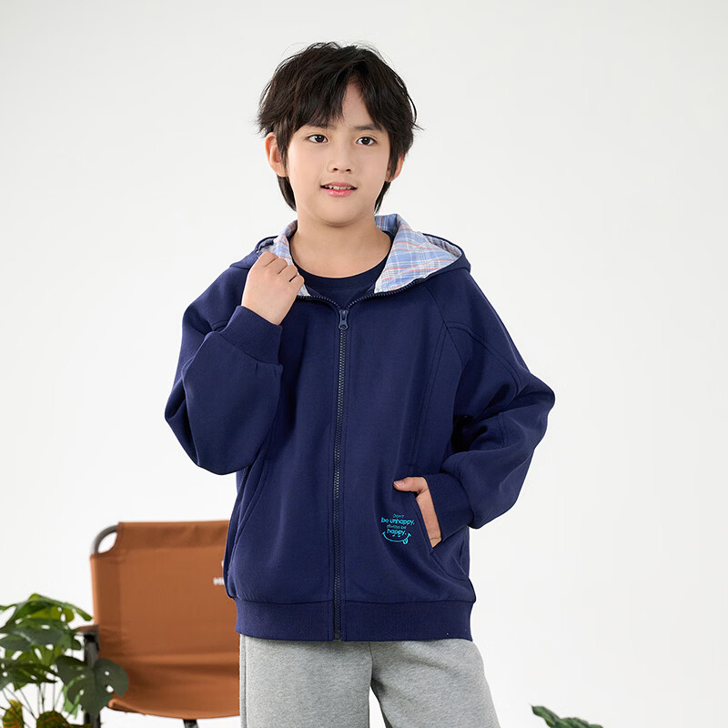 棉花堂（cottontown）【不易起球】棉花堂童装儿童连帽外套春秋A类10A抗菌男童女童上衣 麻灰 90 90/52