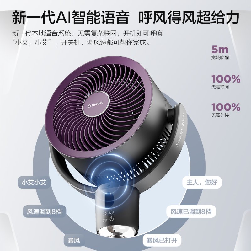 艾美特（AIRMATE） 空气循环扇落地扇3D立体风空气对流节能电风扇家用风扇 AI语音智控/负离子净化/猫毛滤网/全自动摆头