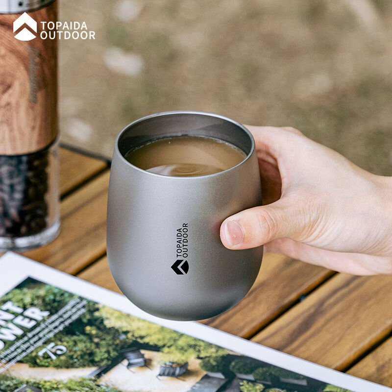 纯钛水杯鹅蛋杯咖啡杯户外露营双层防烫钛合金钛杯功夫茶杯主人杯 120+260+400ml鹅蛋杯各1个