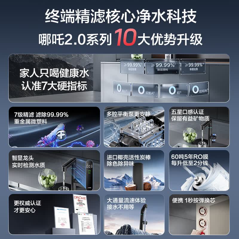 安吉尔净水器家用直饮 哪吒2.0真矿水3500【肖战代言】反渗透RO膜过滤器1400G流速 套装加热矿物质净水机 【热卖TOP1】哪吒2.0真矿水1400G大流速