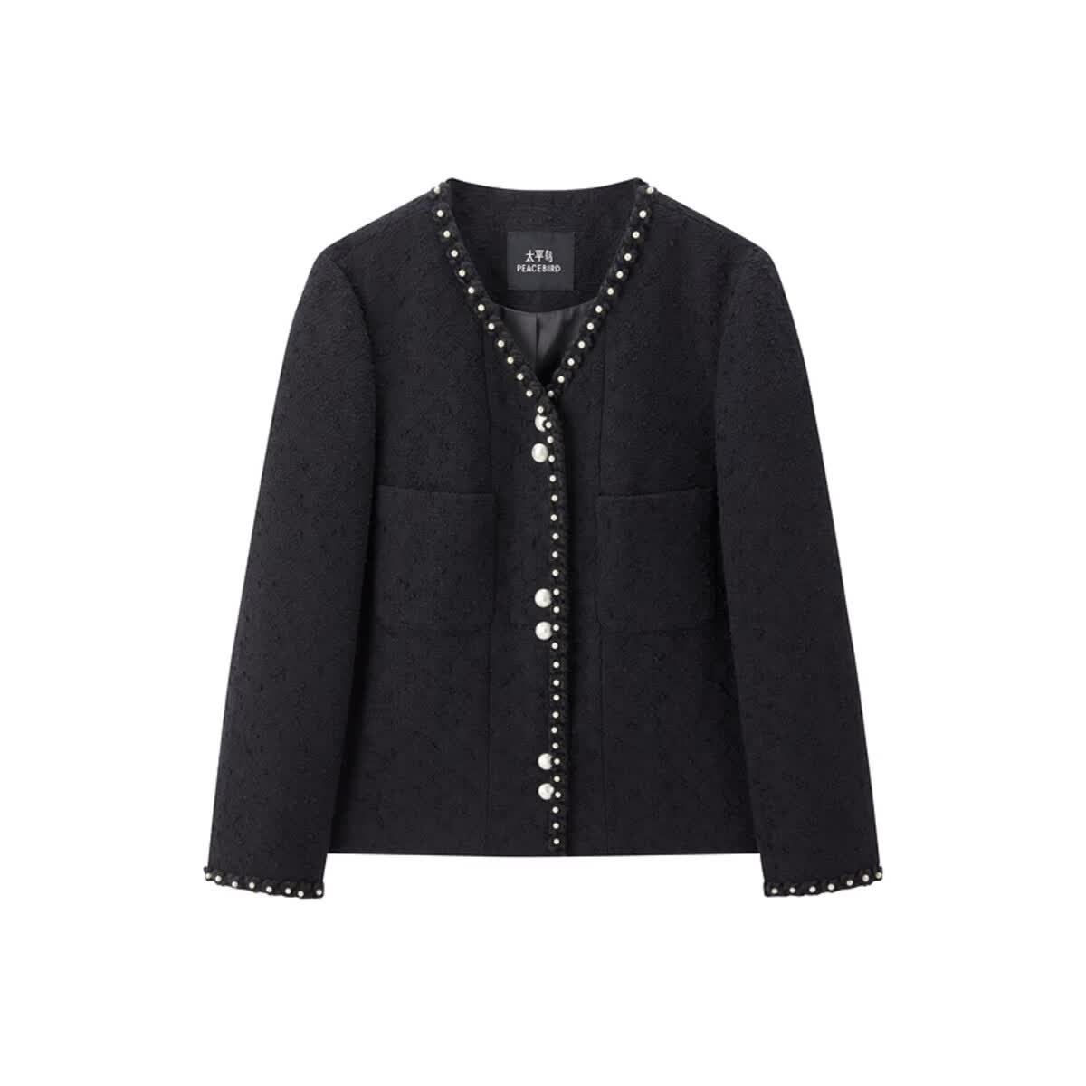 太平鸟秋冬外套集合链接新款女装小香风机车服PU外套冬装夹克 短外套黑 S