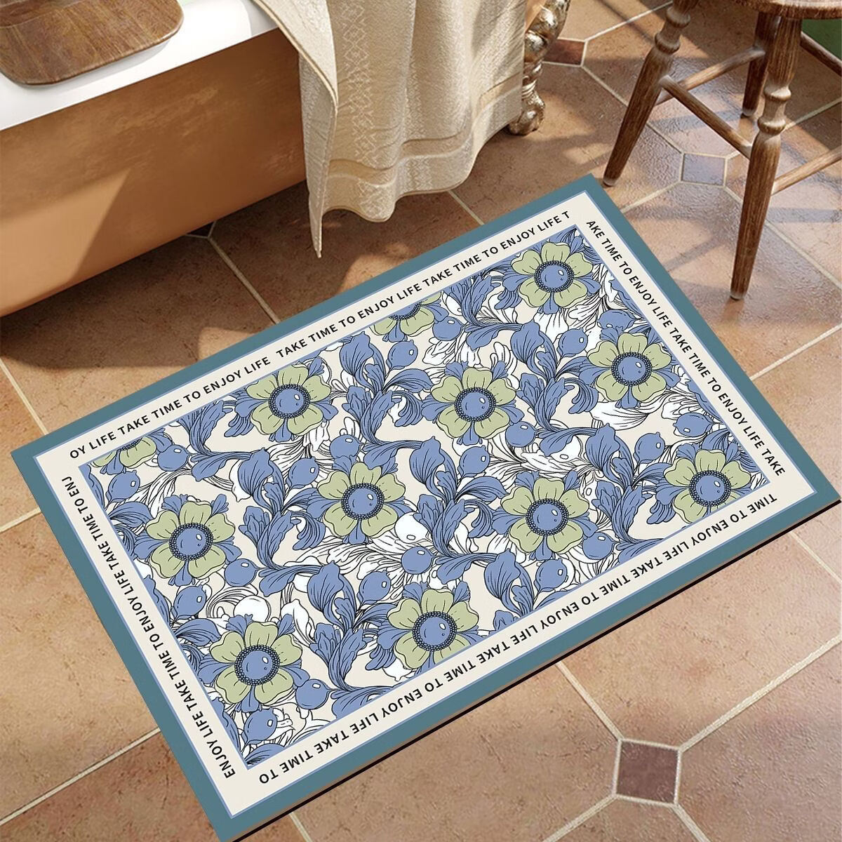 金玉铭川欧式浴室地垫洗手间吸水防滑垫淋浴间洗漱台脚垫卫生间厕所垫子 GZN-M浩瀚-枝繁叶茂 50X80cm【Q弹舒适防滑】