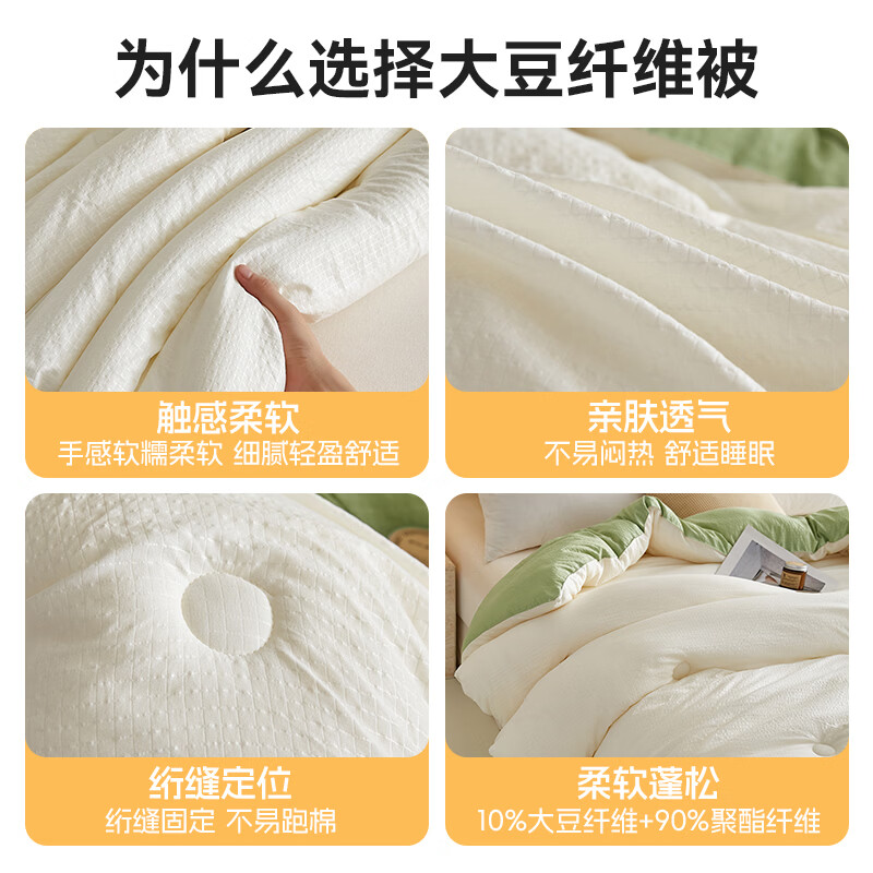 金号10%大豆被春秋被被子冬被冬季加厚保暖单双人宿舍四季被芯棉絮被 米拼绿【10%大豆纤维填充】 200*230cm冬被-约6斤室温15°