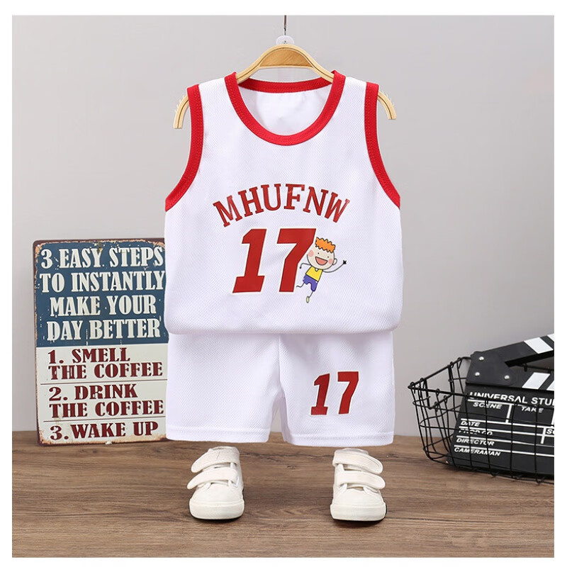 夏季运动男童中大童背心短裤球衣服宝宝速干童装 白色17号(衣服 裤子)