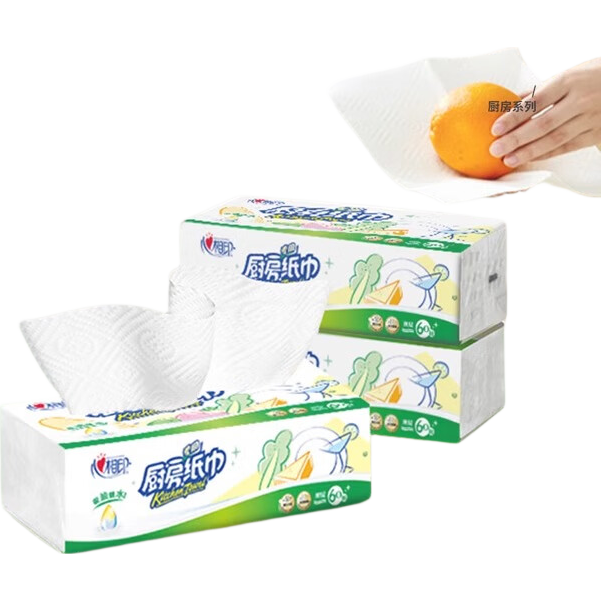 心相印厨房用纸纸巾一次性吸油纸抽纸吸水纸抽取式擦手纸擦拭油污油渍  家庭装 2层 60抽*6包