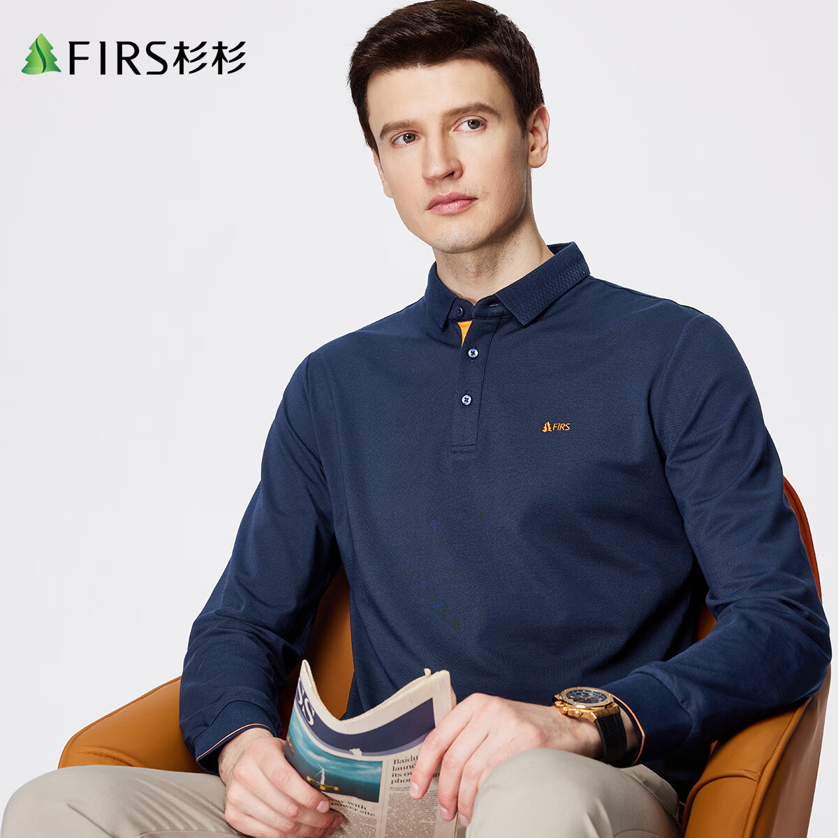 杉杉（FIRS）【含可机洗桑蚕丝 透气舒适】 秋男士商务休闲POLO衫 花灰 M 170/88A