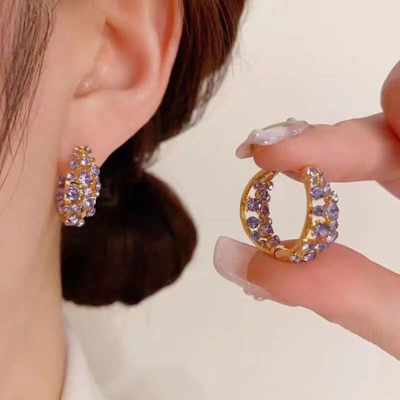【专柜品质】新款紫色满钻锆石耳环小众设计感气质轻奢百搭耳饰 紫气东来耳环【轻奢品质】