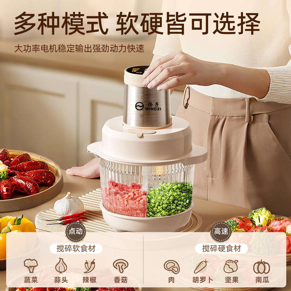 扬子（YANGZI）绞肉机料理机多功能家用绞肉和面机家用全自动和面揉面一体机家商用全自动电动纯铜电机揉面搅面机 直播同款 【和面机+绞肉机】 6叶精钢刀 5L