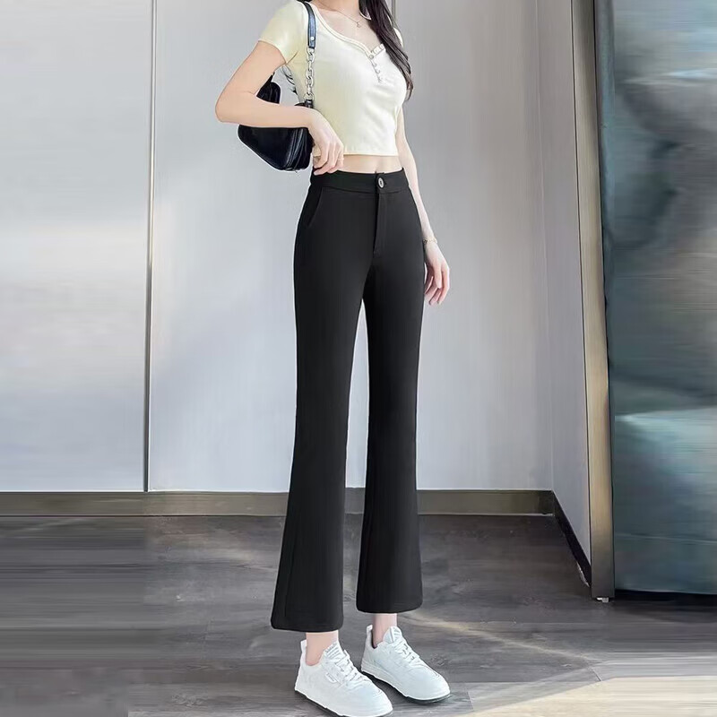 韩版黑色西装裤女春秋新款高腰显瘦直筒裤职业修身时尚气质微喇裤 1687黑色#微喇【小个子款】 XL 推荐【116-125斤】