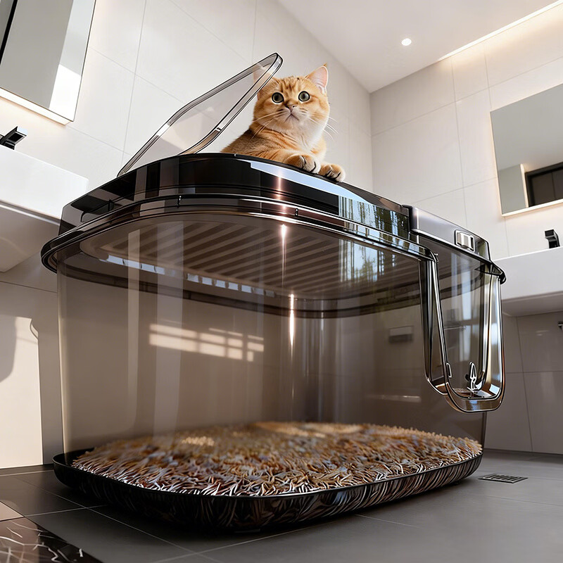 宠趣汇猫砂盆70CM大号全封闭前入顶出布偶缅因可用减少外溅送猫砂铲 缅因肥猫专用-70cm超大号-前入顶出-茶透