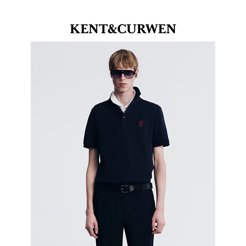KENT&amp;CURWEN肯迪文【刘雨昕同款】春夏系列玫瑰休闲翻领短袖POLO衫父亲节礼物 藏青色96 (热销色) XL