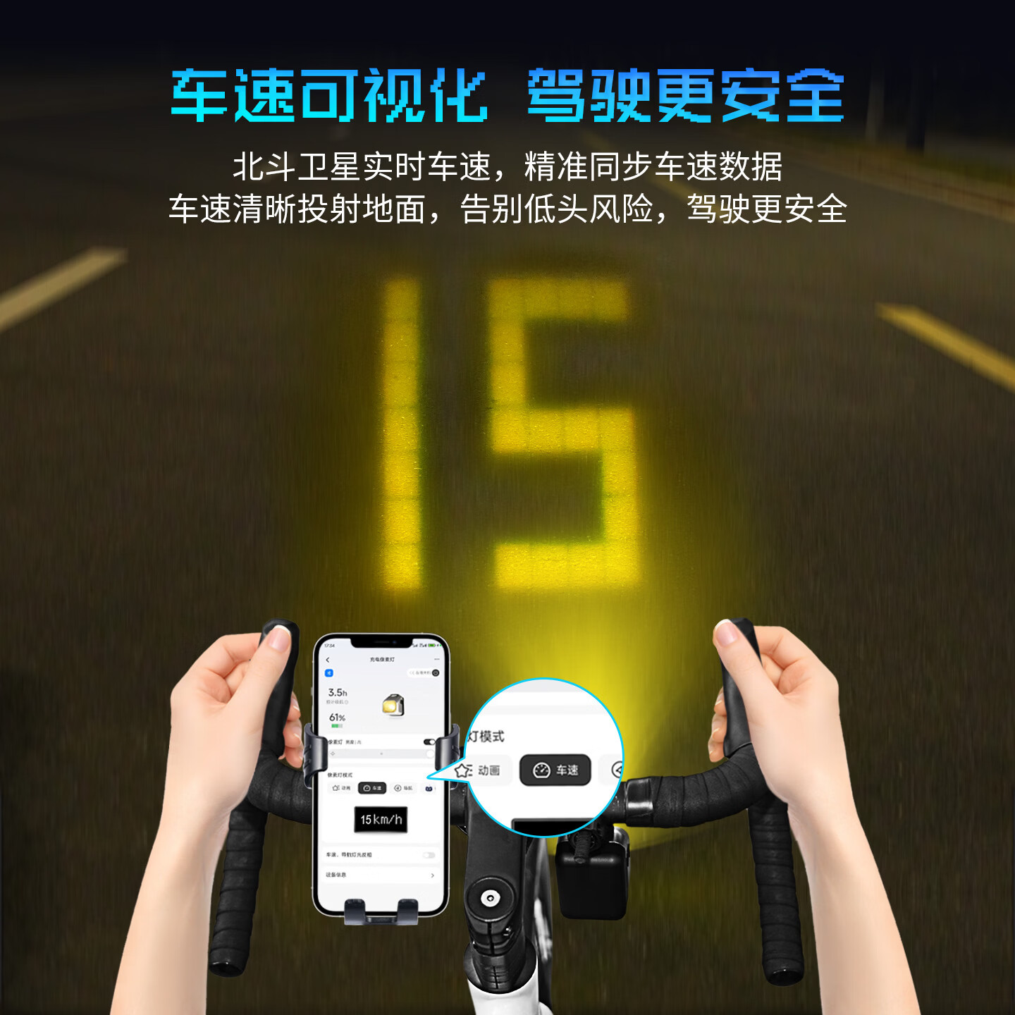 町涂智能像素投影电摩自行车夜骑灯远近光截止线夜骑DIY动画导航/车速 TL002 电摩后视镜支架