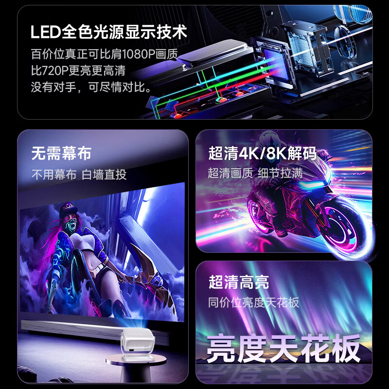 金正（NINTAUS）2025新款超高清智能投影仪家用便携式高亮家庭影院办公手机投屏投影机 全自动智能云台款+手机投屏+超清高亮