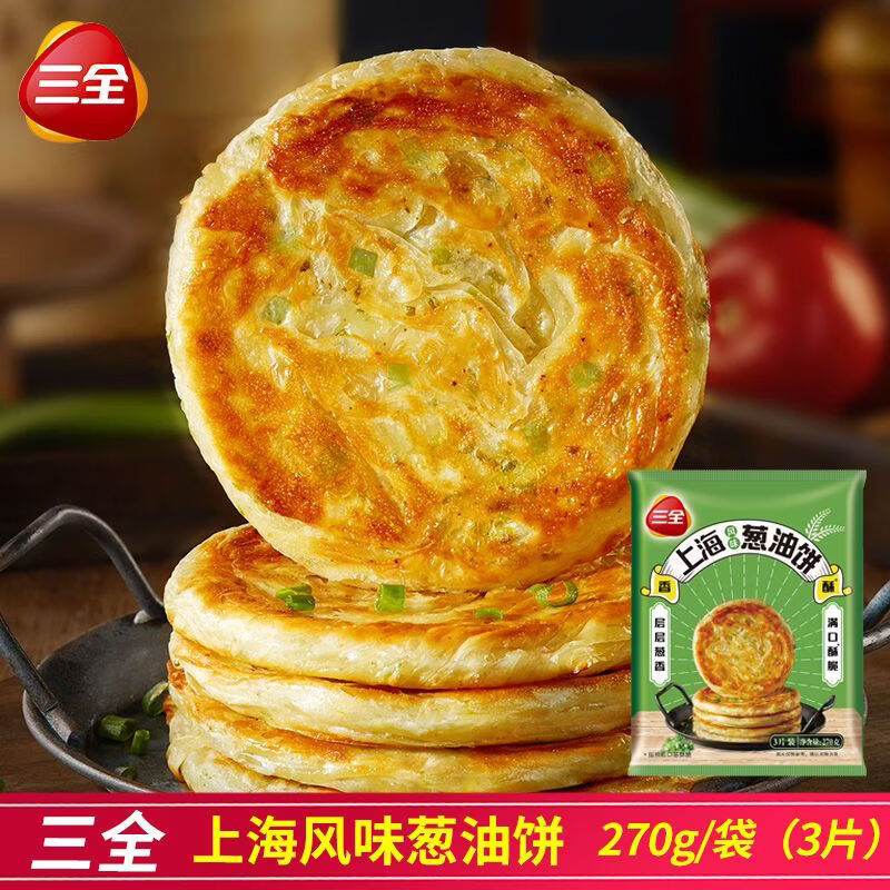 三全 葱油饼270g/袋 老上海风味一袋3片 葱香饼手撕饼煎饼方便早餐 葱油饼270g×6袋