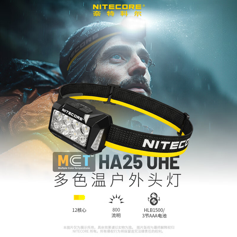 NITECORE奈特科尔HA25 UHE户外头灯多色温轻量便携式徒步登山夜跑用照明灯