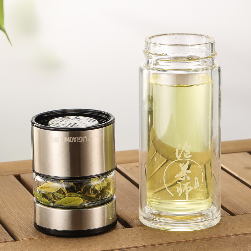 富光 玻璃杯 茶水分离杯 260ml男女泡茶便携水杯花茶杯过滤随手杯 蓝色260ml