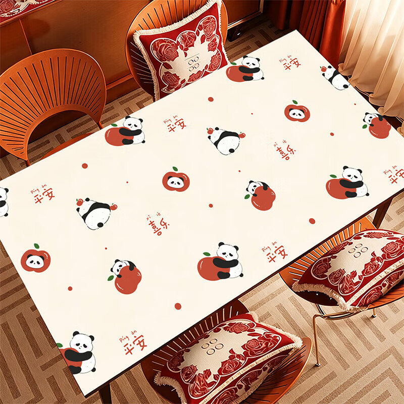 无印良品2026新年春节餐桌垫防水防油免洗桌布过年红色茶几桌垫桌面保护垫 熊宝纳福 60*60cm