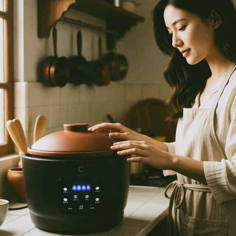 新创埼家用天然紫砂锅电饭煲家用煮饭锅智能预约自动煲汤无水炖肉煲仔饭柴火饭电饭锅 3L 黑色彩屏 3L 天然紫砂双套内胆