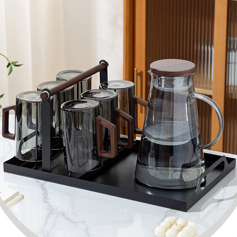 客厅茶杯架挂架家用置物架创意水杯倒挂沥水架铁艺六只装茶杯架子 胡桃木铁艺杯架（带防滑胶套） 1个