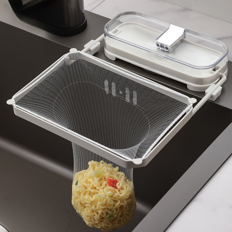 日禾盛唐厨房水槽过滤网架吸盘式剩饭剩菜防堵洗碗盆水池厨余垃圾沥水网架 透明白银/过滤架+过滤网50只 33-207mm
